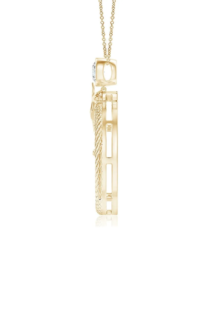 Dragon 14k Yellow Gold Slider Pendant With Diamond