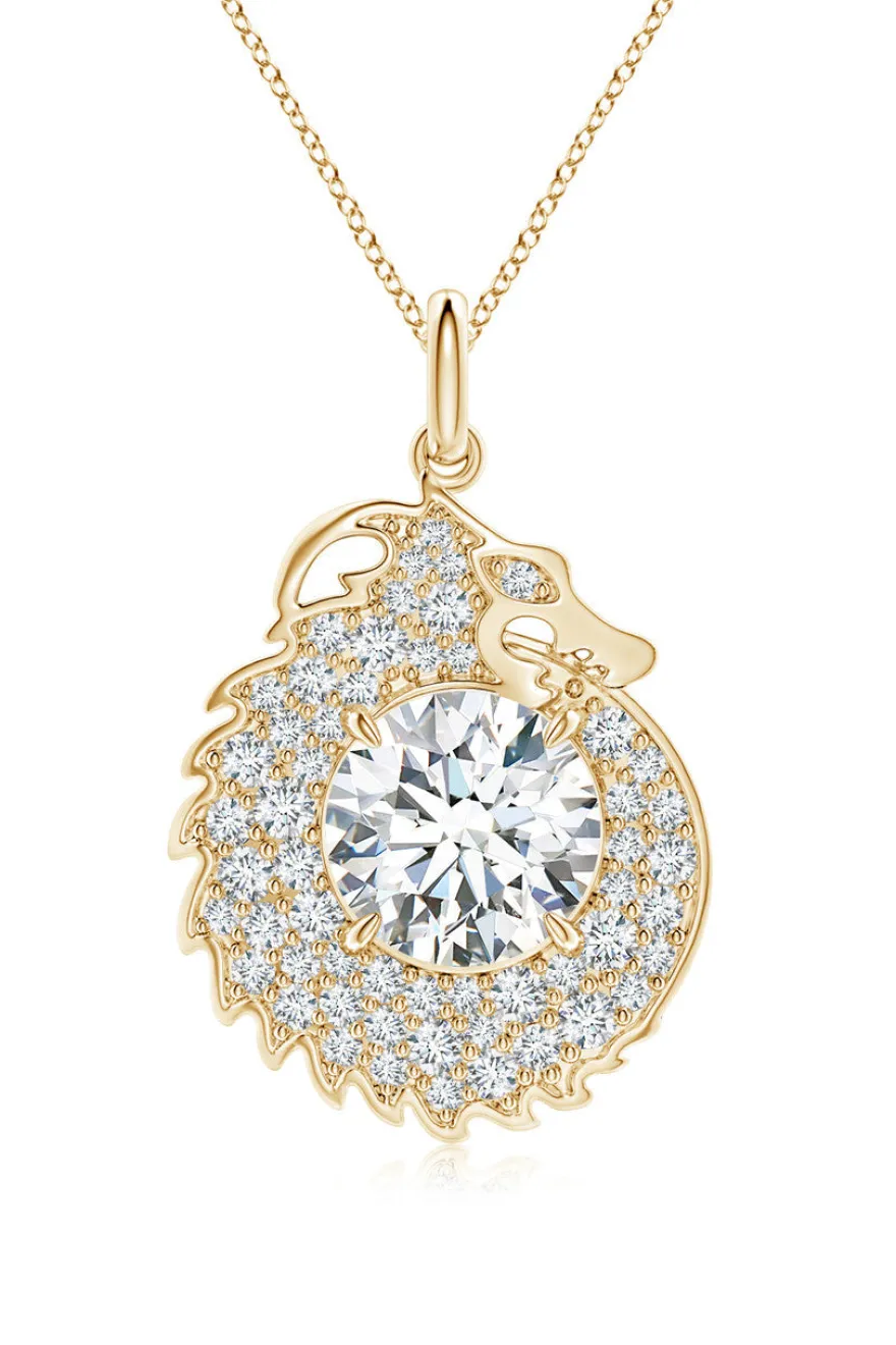 Dragon Lab-Grown 14K Gold Round Diamond Pendant Necklace