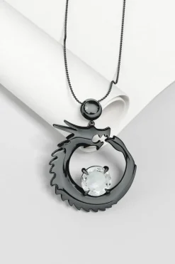 Dragon Midnight Silver & White Topaz Slider Pendant Necklace