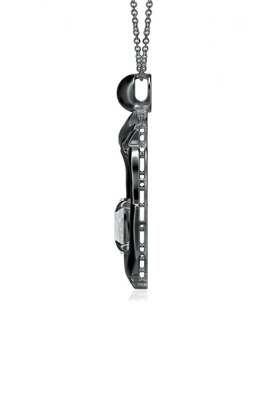 Dragon Midnight Silver & White Topaz Slider Pendant Necklace