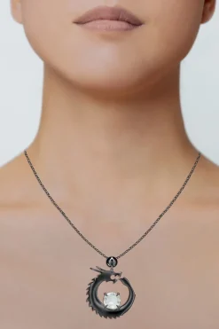 Dragon Midnight Silver & White Topaz Slider Pendant Necklace