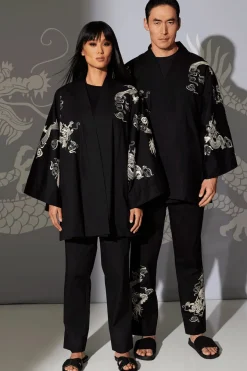 Dragon Techno Poplin Embroidered Unisex Kimono