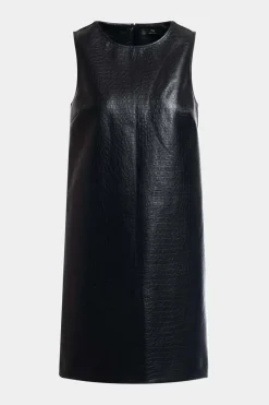 Faux Croc Leather Shift Dress