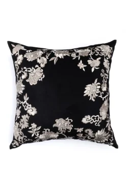 Faux Suede Mandarin Embroidered Trim Pillow