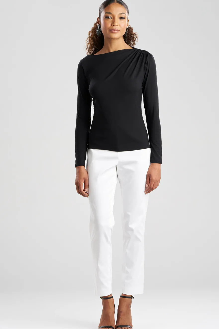 Feather Lightweight Knit Rouched Long Sleeve Top
