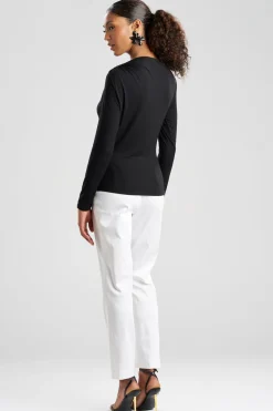Feather Lightweight Knit Rouched Long Sleeve Top