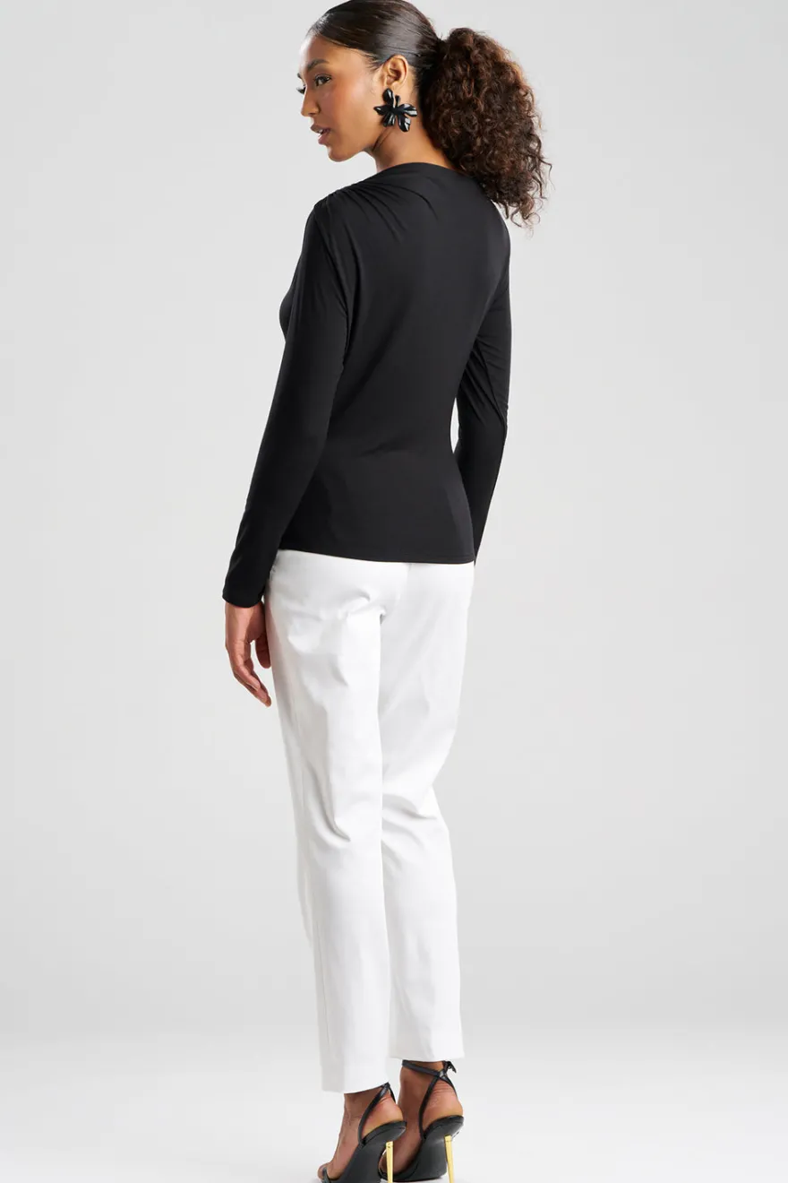 Feather Lightweight Knit Rouched Long Sleeve Top
