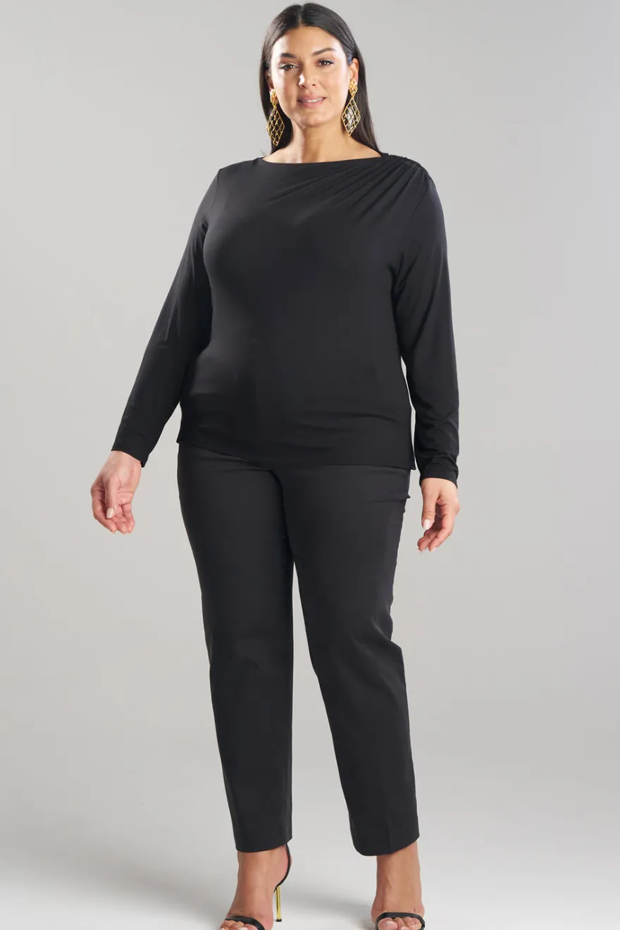 Feather Lightweight Knit Rouched Long Sleeve Top