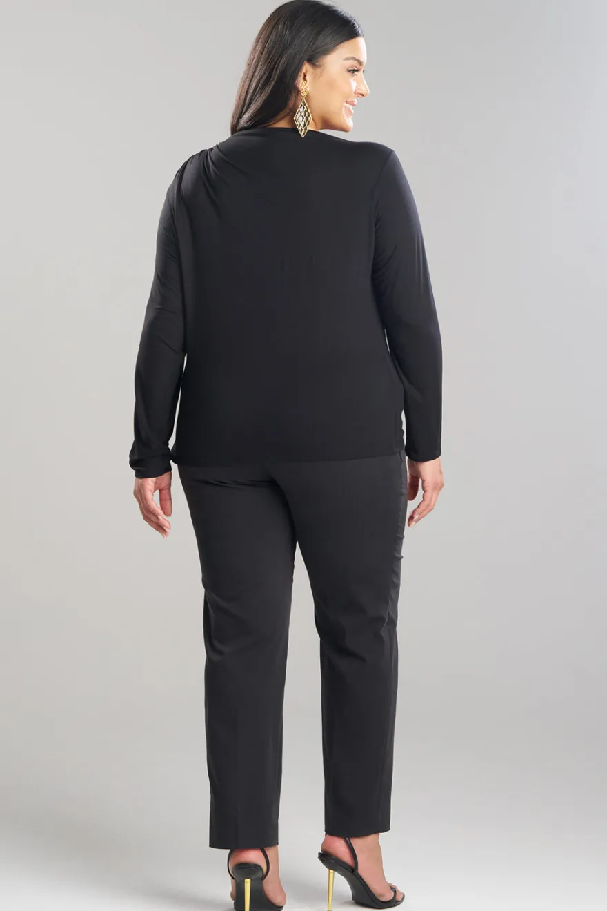 Feather Lightweight Knit Rouched Long Sleeve Top