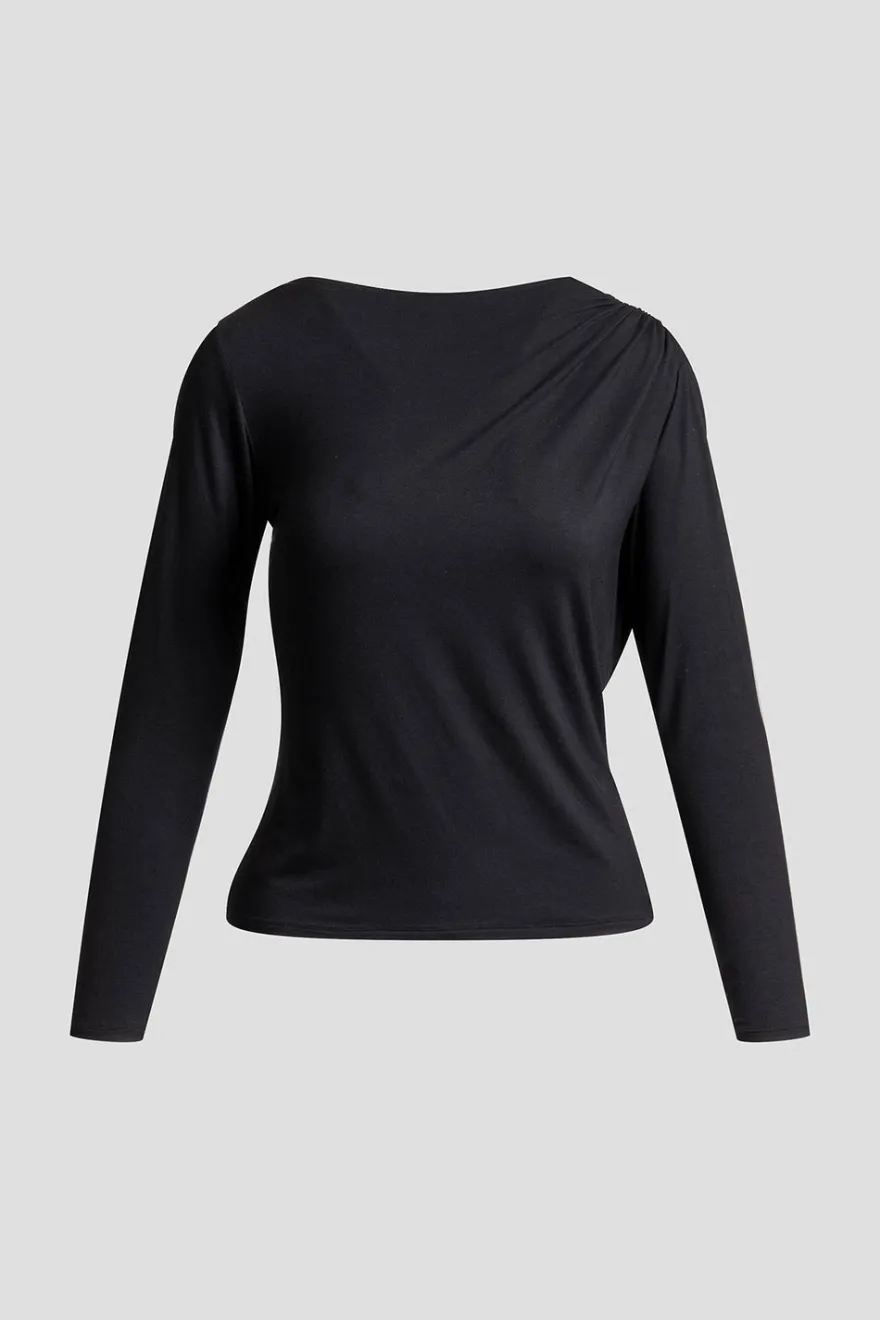 Feather Lightweight Knit Rouched Long Sleeve Top