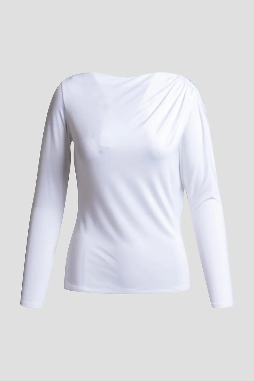 Feather Lightweight Knit Rouched Long Sleeve Top