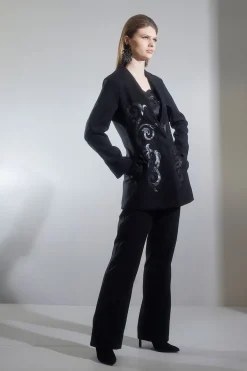 Felt Embroidered Collarless Jacket
