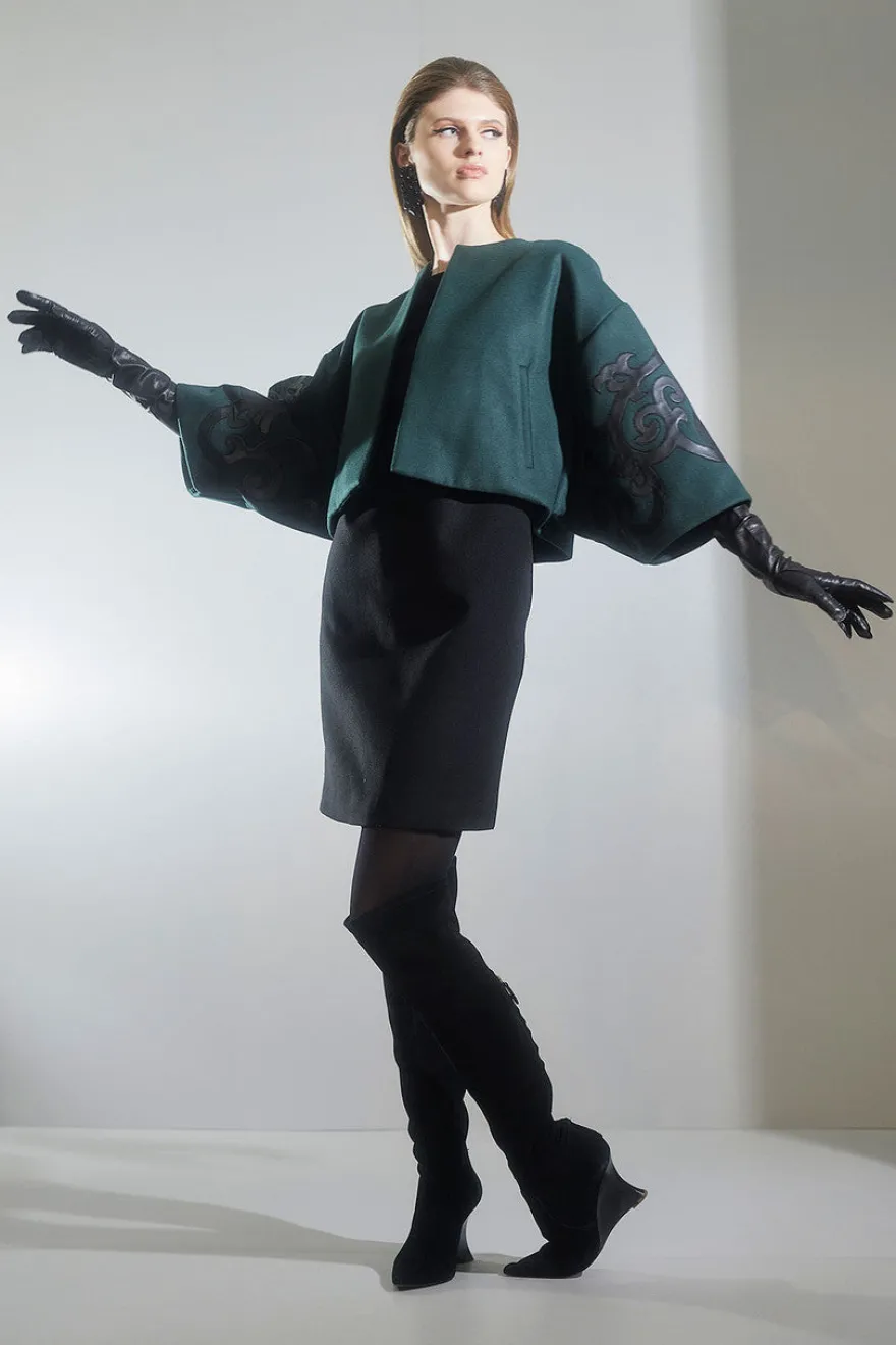 Felt Embroidered Cropped Jacket