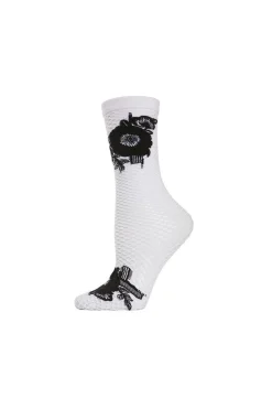 Floral Applique Net Crew Socks