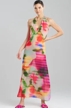 Floral Mirage Printed Mesh Halter Dress