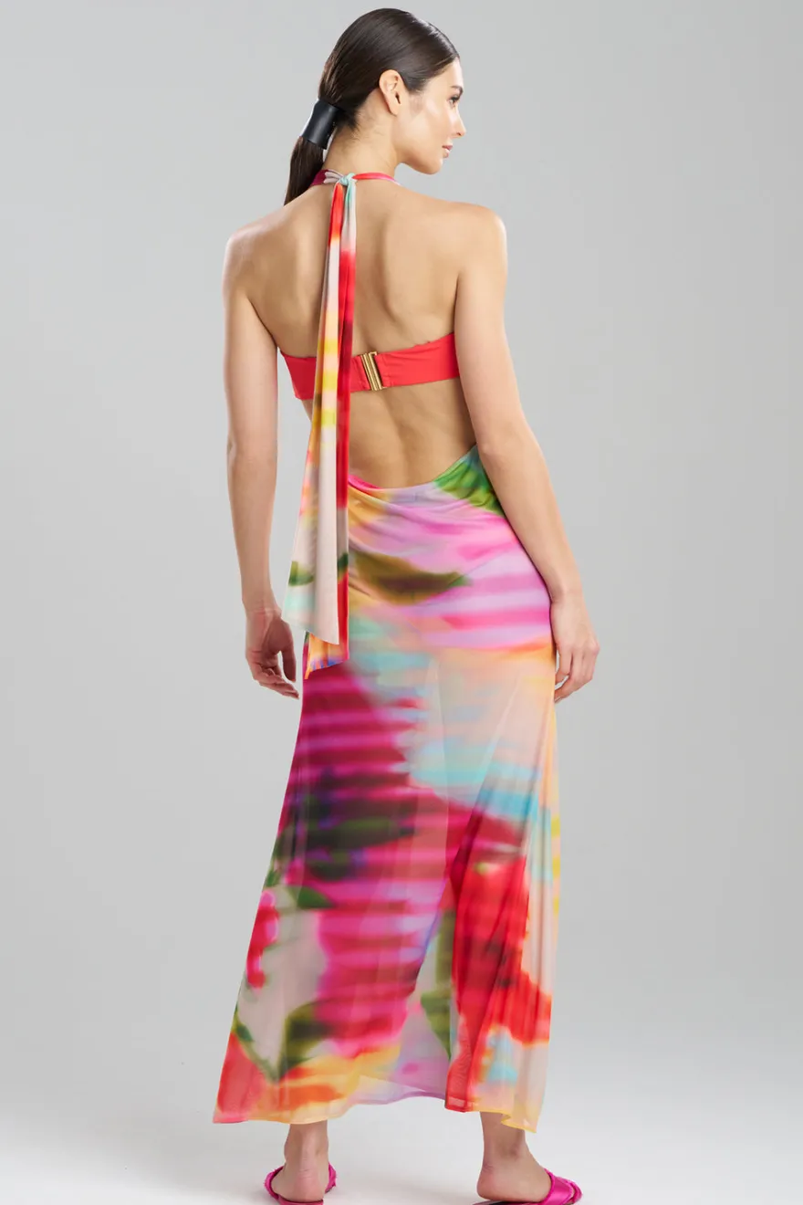 Floral Mirage Printed Mesh Halter Dress