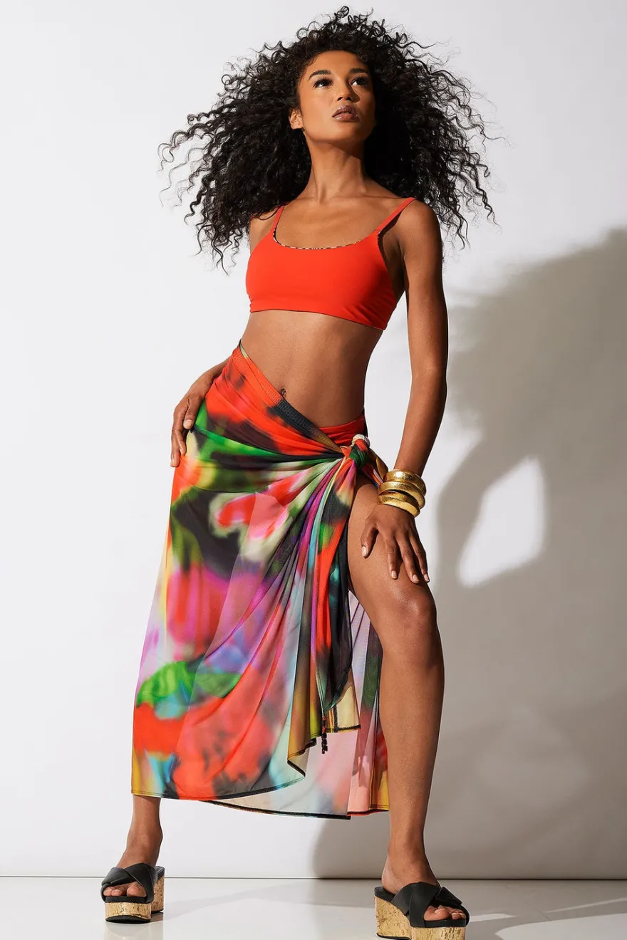 Floral Mirage Printed Mesh Pareo
