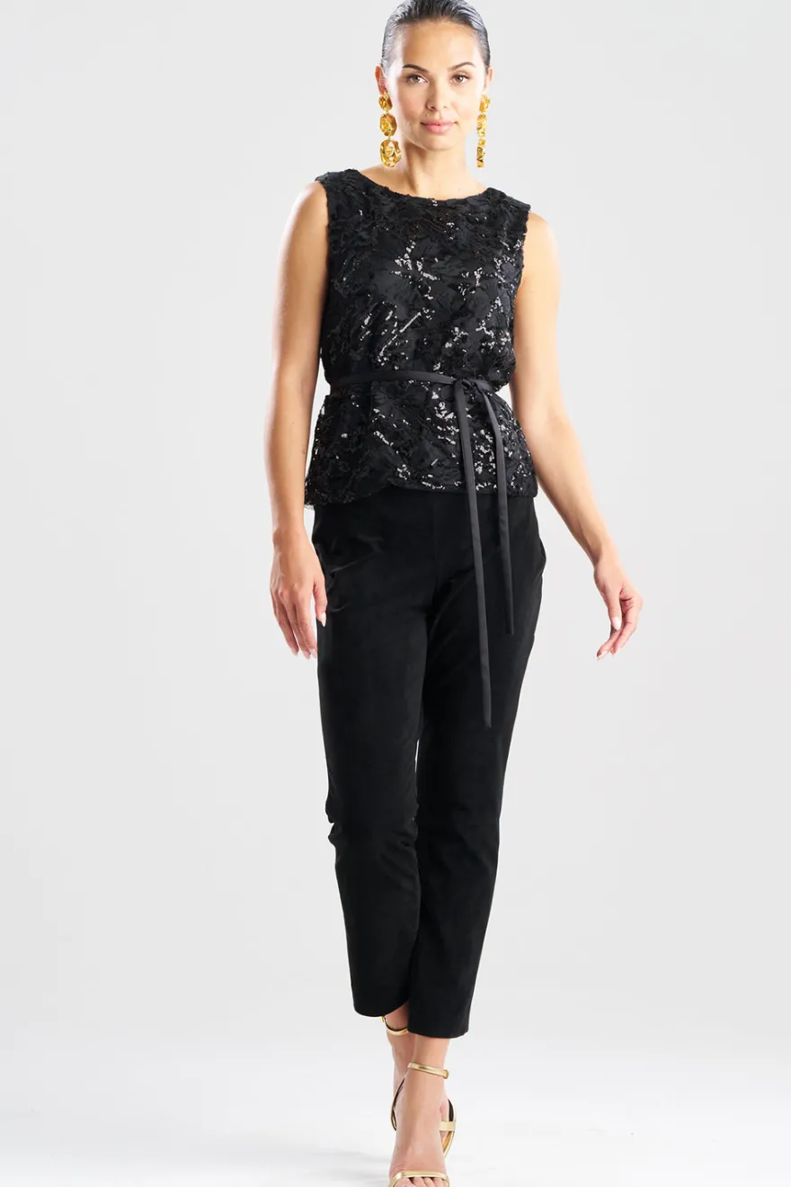 Floral Sequin Lace Belted Sleeveless Top