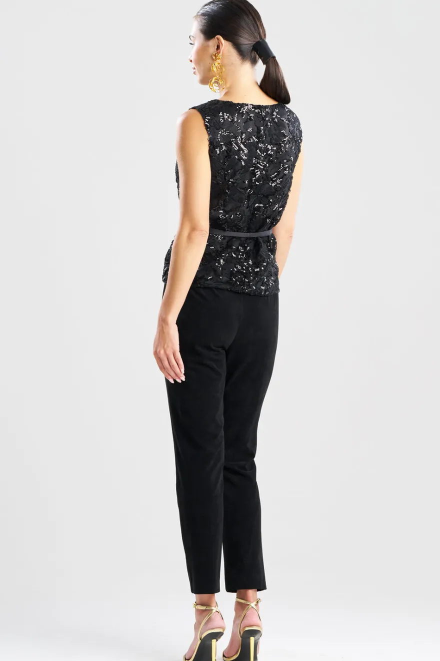 Floral Sequin Lace Belted Sleeveless Top