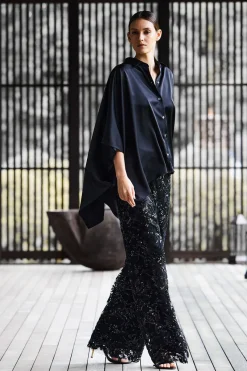 Floral Sequin Lace Side Zip Straight Leg Pants