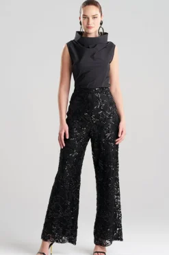 Floral Sequin Lace Side Zip Straight Leg Pants