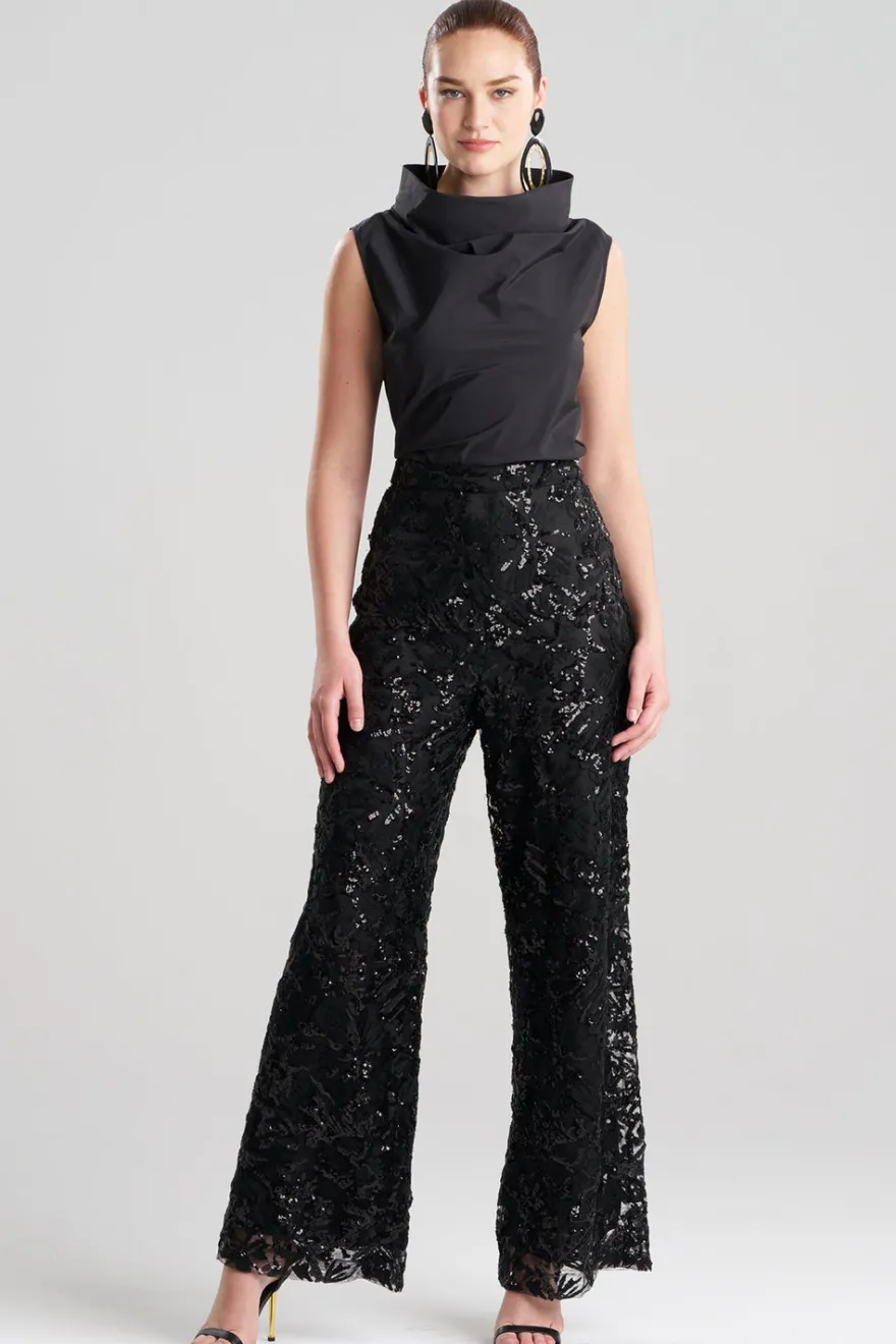 Floral Sequin Lace Side Zip Straight Leg Pants