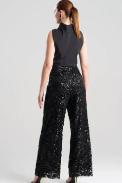 Floral Sequin Lace Side Zip Straight Leg Pants