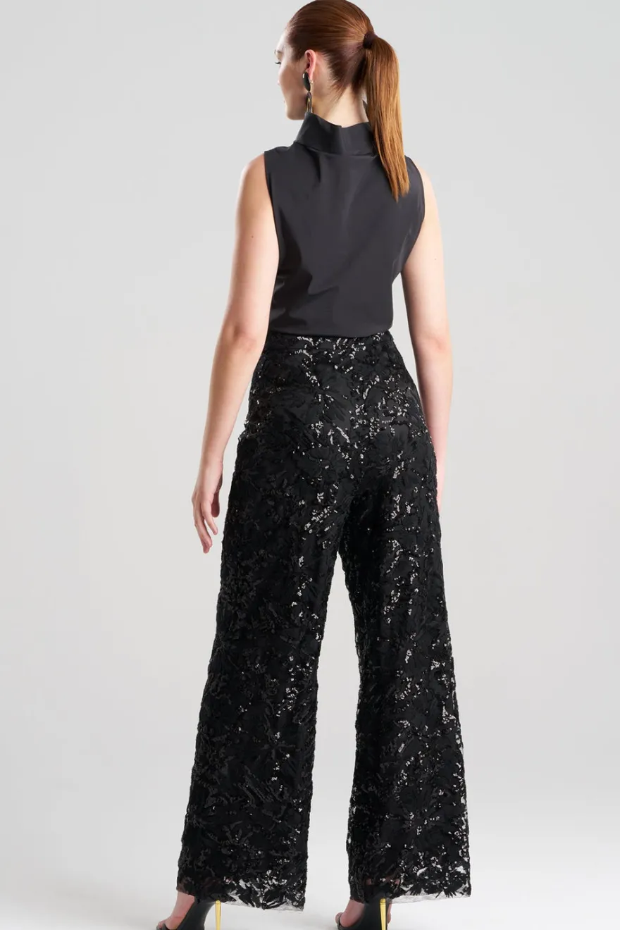 Floral Sequin Lace Side Zip Straight Leg Pants