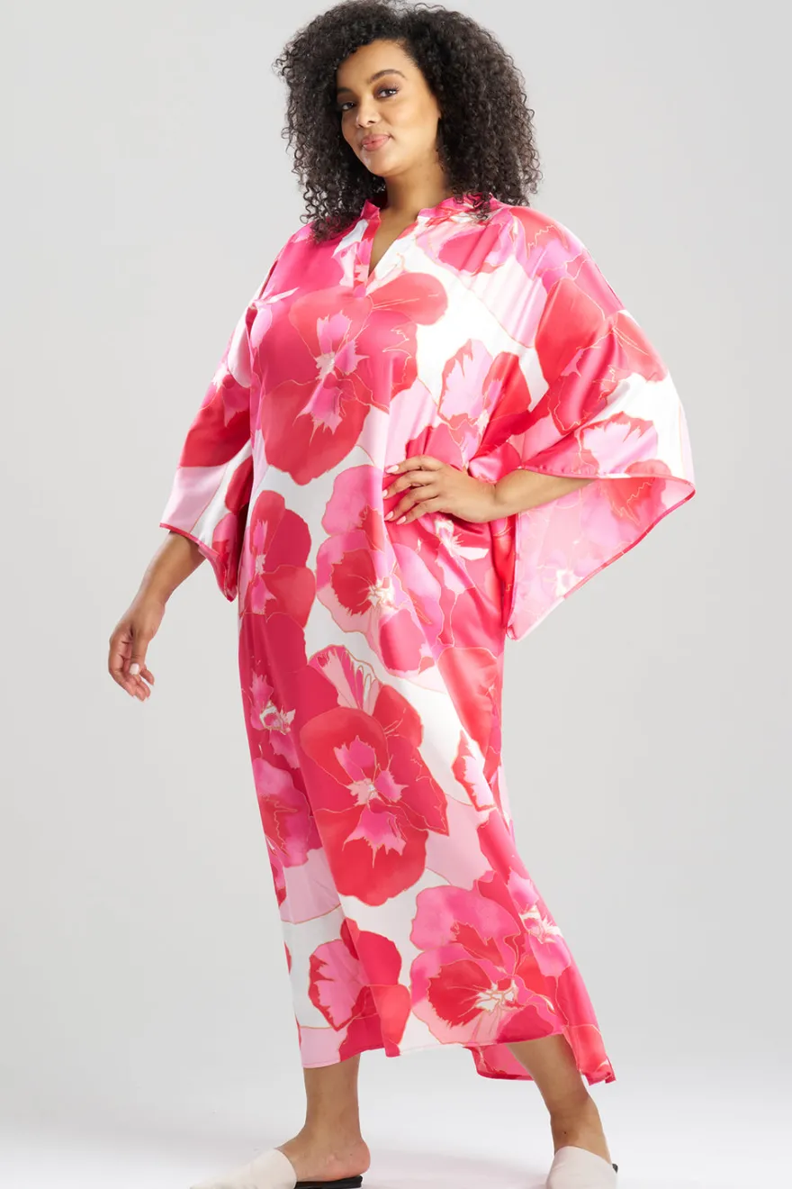 Floria Printed Satin Mandarin Caftan