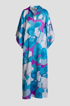 Floria Printed Satin Mandarin Caftan