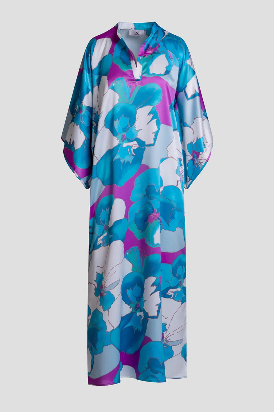 Floria Printed Satin Mandarin Caftan