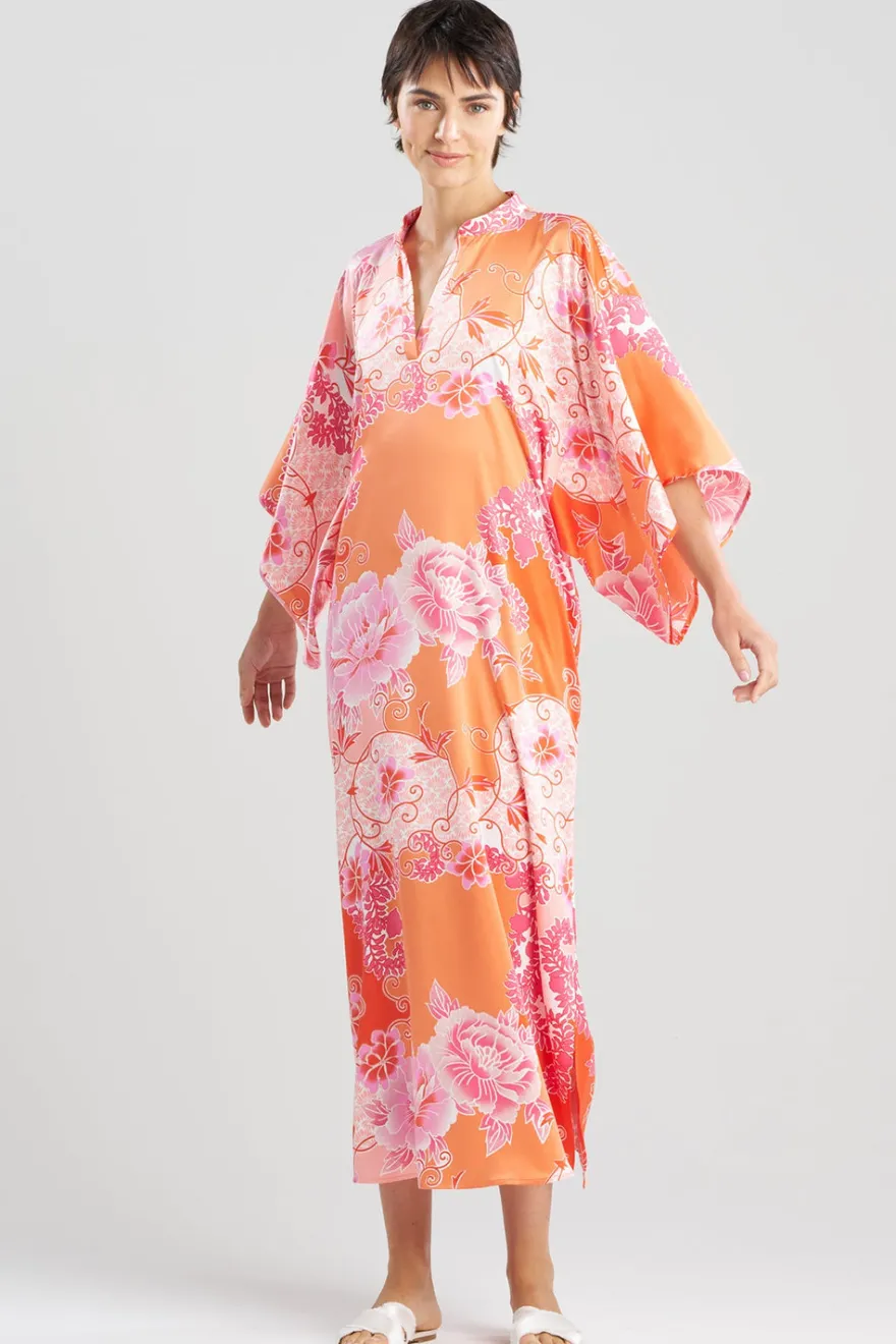 Flourish Printed Satin Mandarin Butterfly Caftan