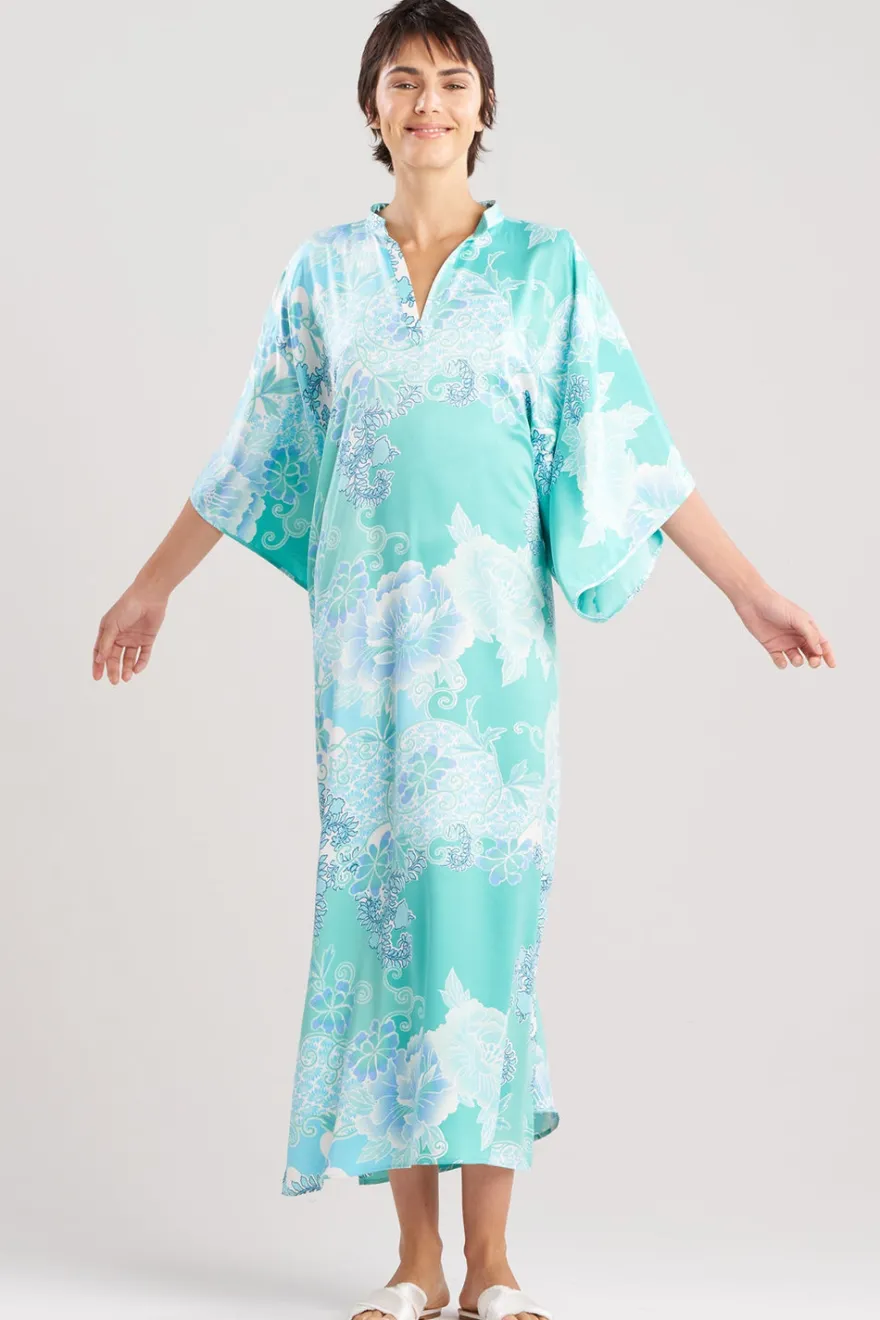Flourish Printed Satin Mandarin Butterfly Caftan
