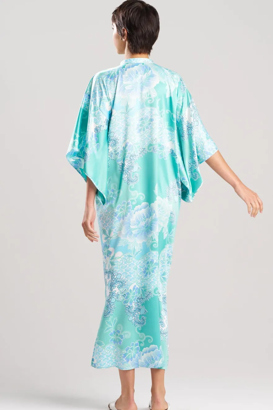 Flourish Printed Satin Mandarin Butterfly Caftan