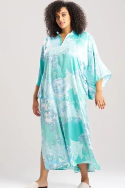 Flourish Printed Satin Mandarin Butterfly Caftan