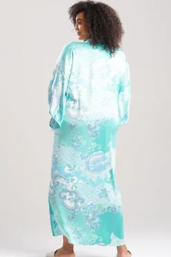 Flourish Printed Satin Mandarin Butterfly Caftan