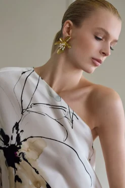 Fresh Water Pearl & Gold Plated Peony Cluster Pierced Earrings