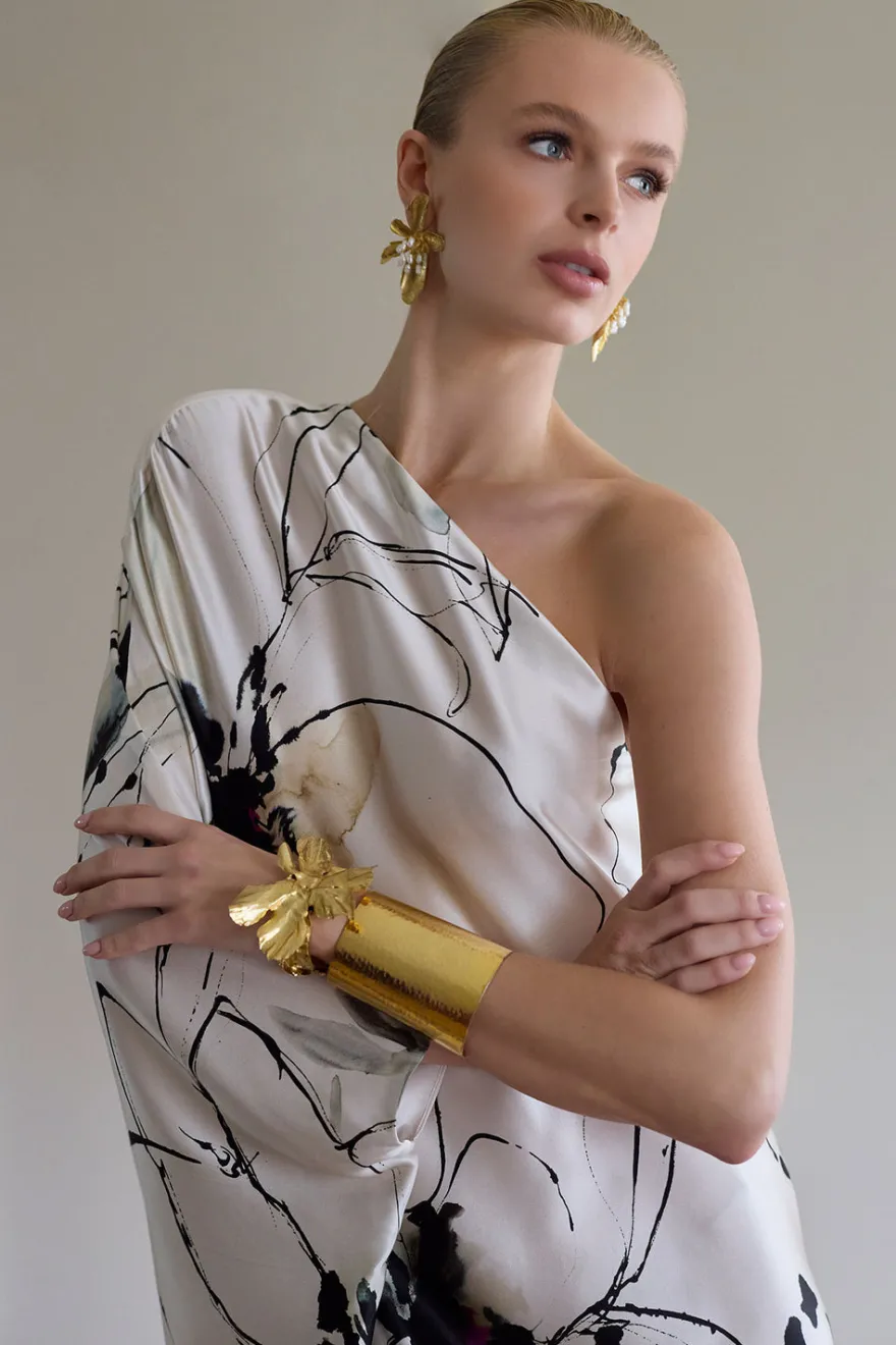 Fresh Water Pearl & Gold Plated Peony Cluster Pierced Earrings