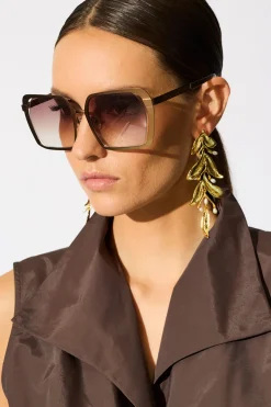 Fresh Water Pearl & Gold Plated Drop Leaf Pierced Earrings