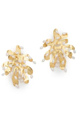 Fresh Water Pearl & Gold Plated Cluster Pierced Earrings