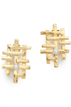 Fresh Water Pearl & Gold Plated Statement Pierced Earrings