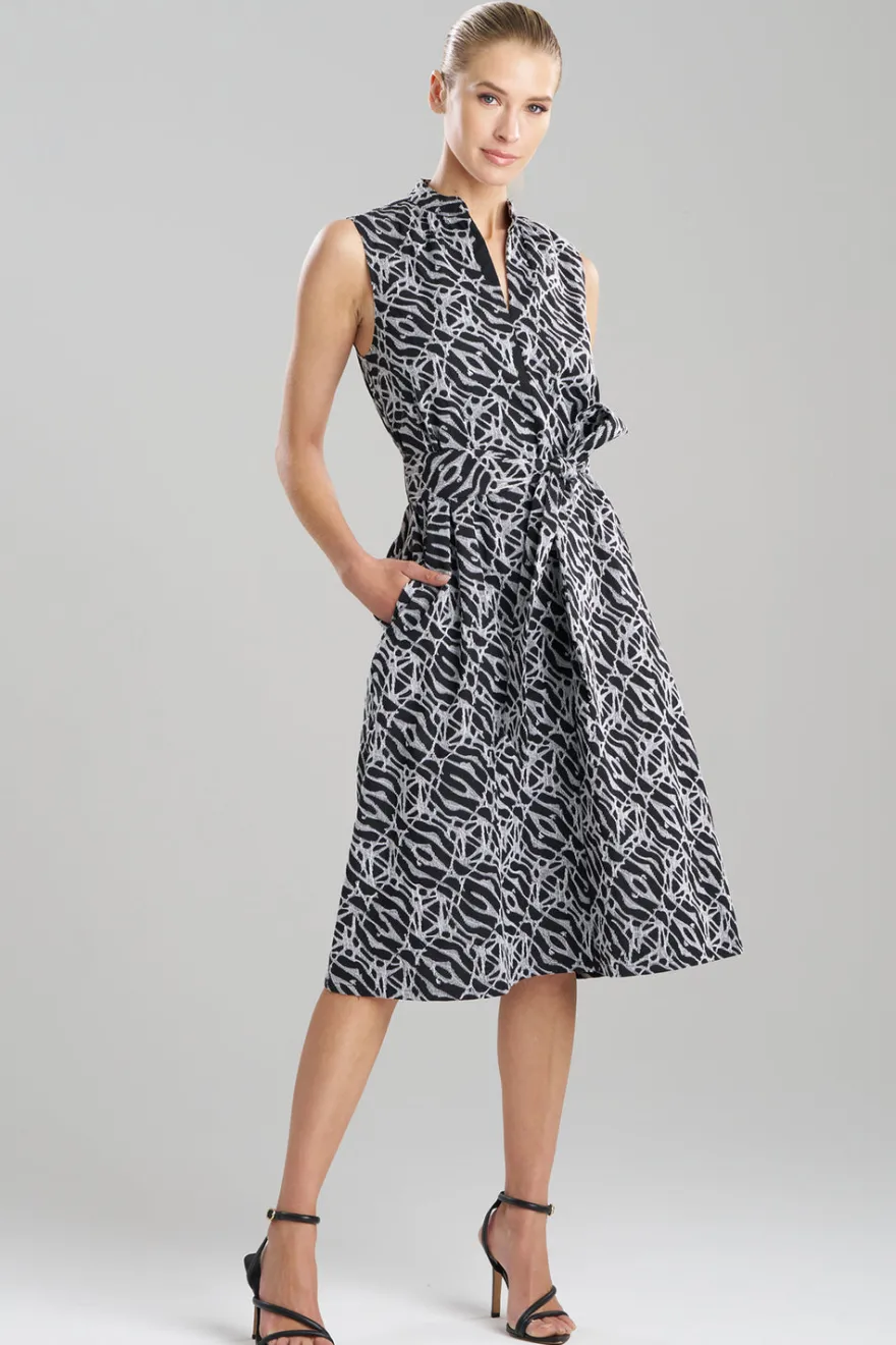 Geo Embroidered Cotton Poplin Mandarin Dress