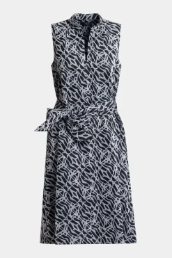 Geo Embroidered Cotton Poplin Mandarin Dress