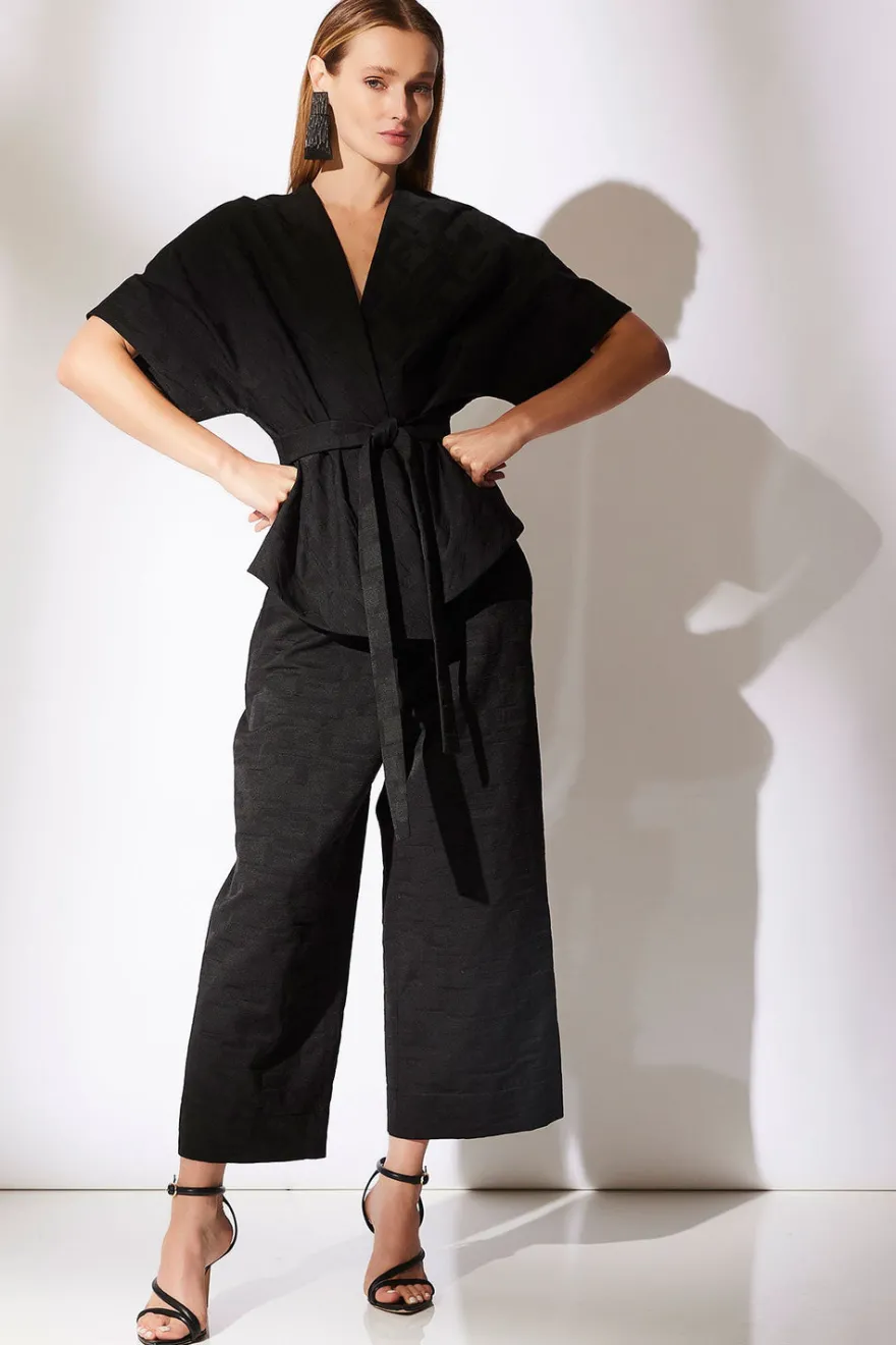 Geo Texture Jacquard Wide Leg Cropped Pants