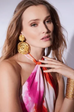Gold Brass Wire Hoop Drop Earrings