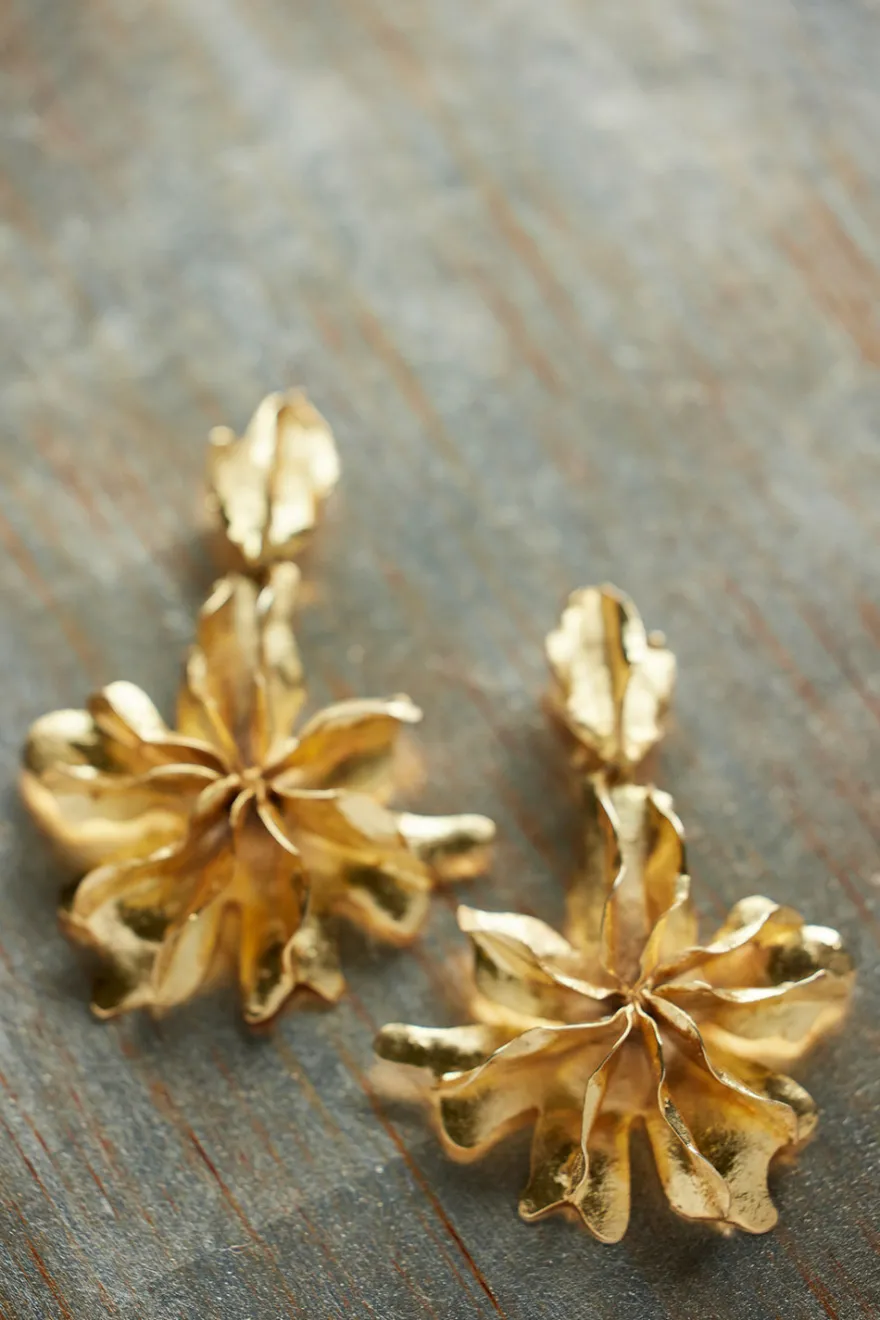 Gold Plated Brass Floral Cuff Earrings
