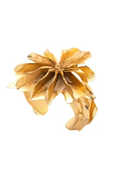 Gold Plated Brass Floral Cuff Bracelet