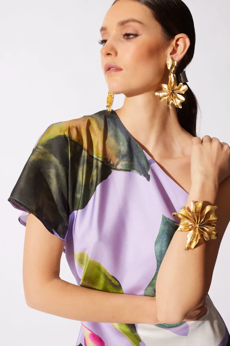 Gold Plated Brass Floral Cuff Bracelet