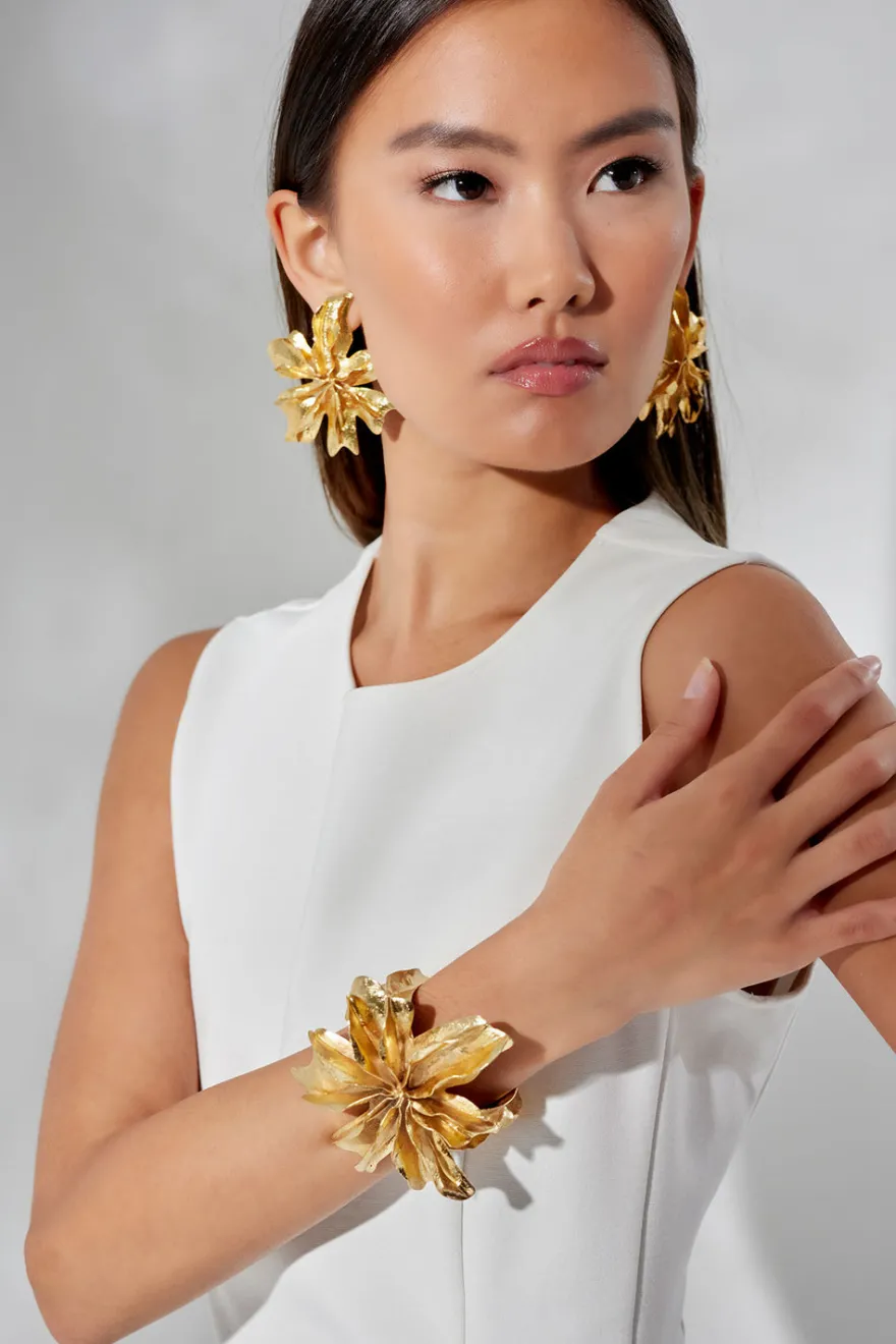 Gold Plated Brass Floral Cuff Bracelet