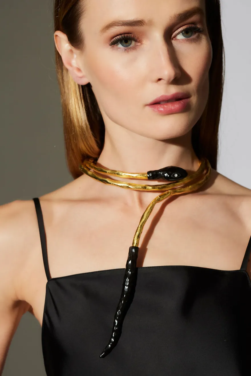 Gold Plated Brass Snake Choker Necklace